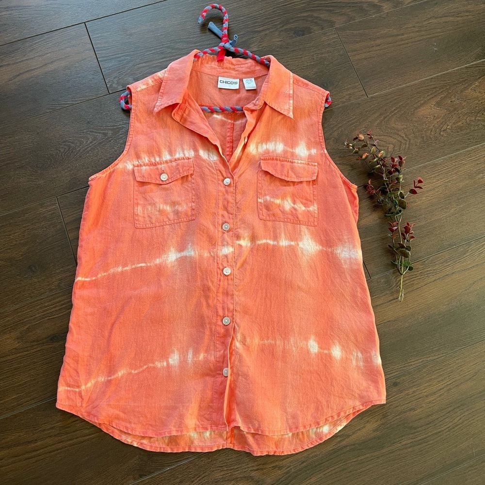 Chico’s 100% linen tie dye button up
